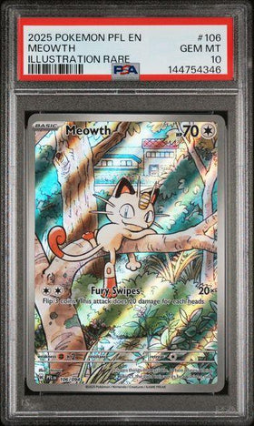 2025 POKEMON PFL EN-PHANTASMAL FLAMES 106 MEOWTH ILLUSTRATION RARE PSA 10