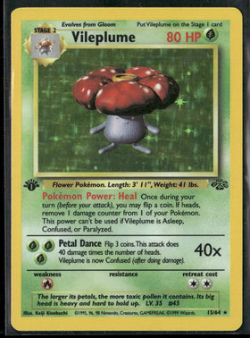 1999 Pokemon Jungle 1st Edition Holofoil Vileplume 15/64