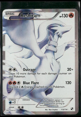 2011 Pokemon Black and White Ultra Rare Full Art Reshiram 113/114