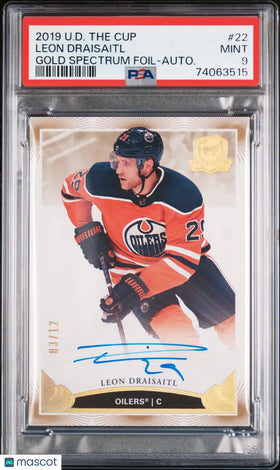 2019 Upper Deck The Cup Leon Draisaitl Gold Spectrum Foil Autograph /12 PSA 9