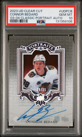2023 UD Clear Cut 03-04 Classic Portrait Auto Connor Bedard RC Silver /35 PSA 10