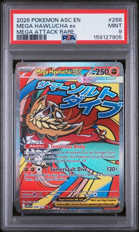 2026 POKEMON ASC EN-ASCENDED HEROES #268 MEGA HAWLUCHA ex MEGA ATTACK RARE PSA 9