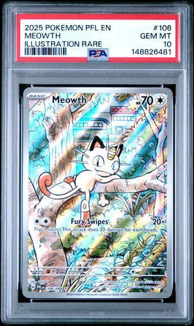2025 POKEMON PFL EN-PHANTASMAL FLAMES #106 MEOWTH ILLUSTRATION RARE PSA 10
