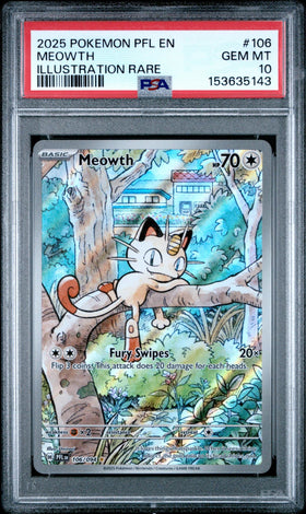 2025 POKEMON PFL EN-PHANTASMAL FLAMES 106 MEOWTH ILLUSTRATION RARE PSA 10