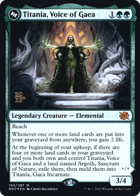 Titania, Voice of Gaea (PRE-193S) - The Brothers' War Promos Foil