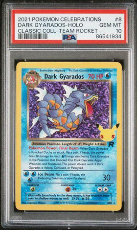 2021 POKEMON CELEBRATIONS CLASSIC COLLECTION #8 DARK GYARADOS-HOLO CLASSIC COLL-TEAM ROCKET PSA 10