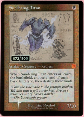 MTG Single: Sundering Titan Serialized 72/500 Brother's War Retro Artifacts NM