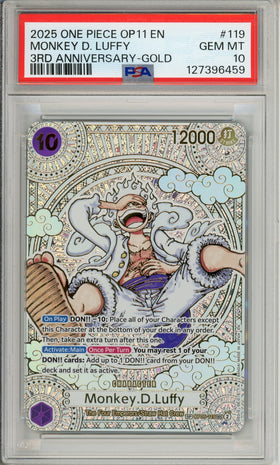 One Piece Graded: Monkey D. Luffy OP05-119 3rd Anniversary Gold PSA 10