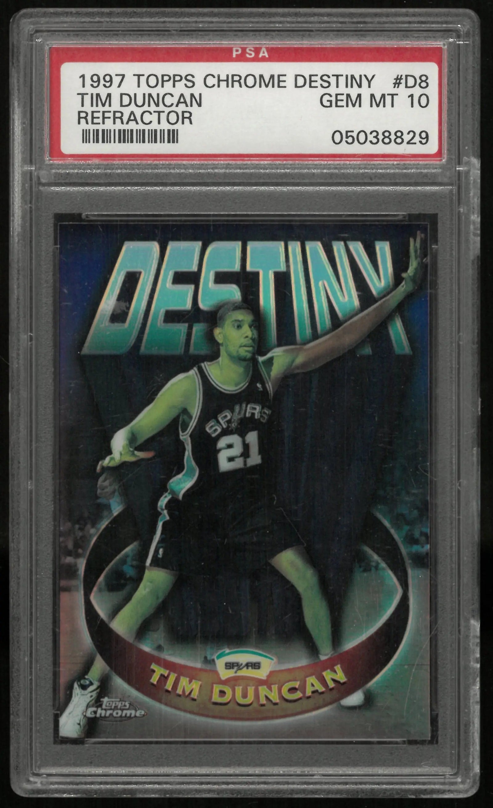 1997 Topps Chrome Basketball Destiny Tim Duncan Refractor PSA 10 #D8