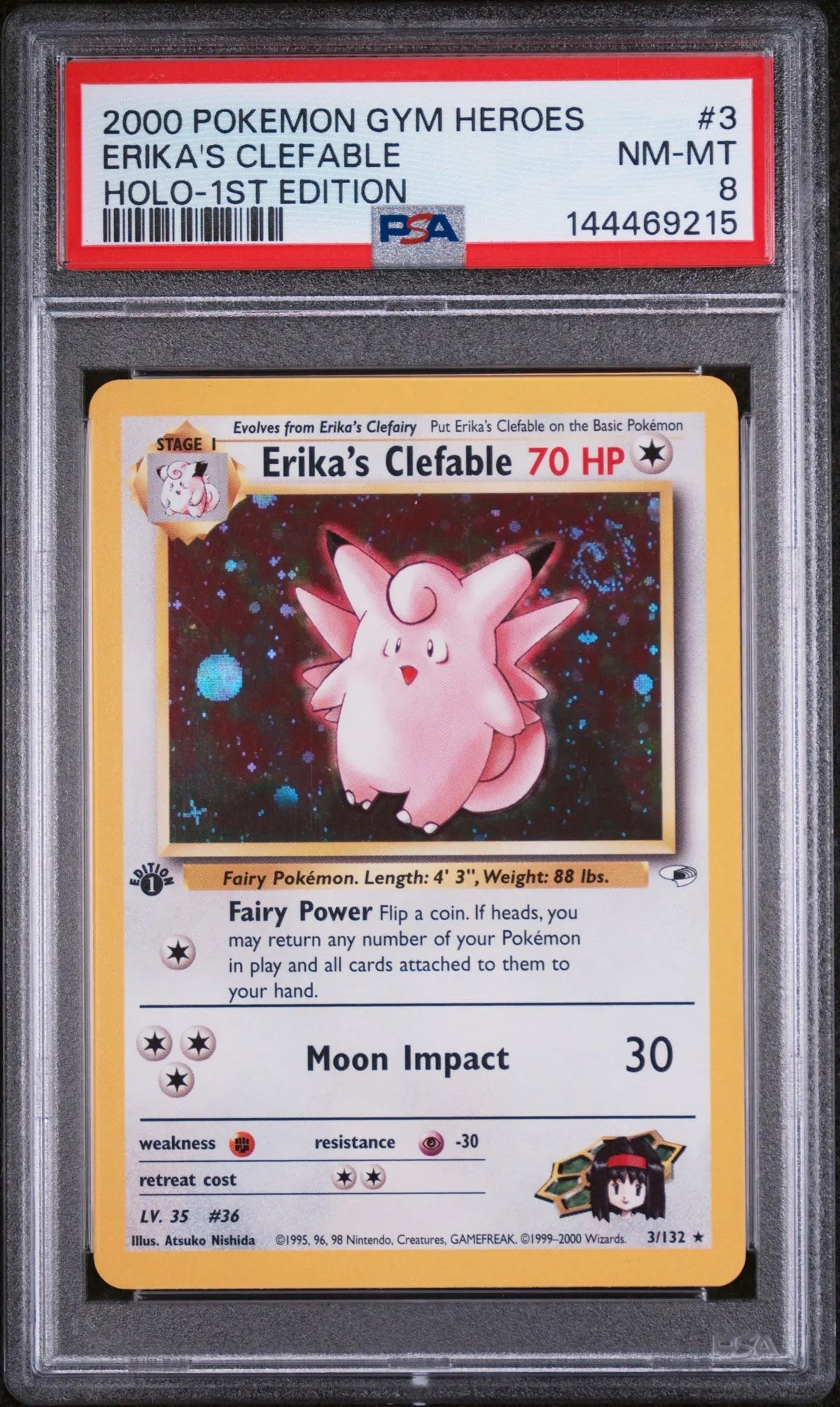 2000 Pokemon Gym Heroes Erika's Clefable Holo-1st Edition PSA 8 3/132