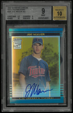 2002 Bowman Chrome Gold Refractors Joe Mauer RC Rookie Auto BGS 9 Auto 10