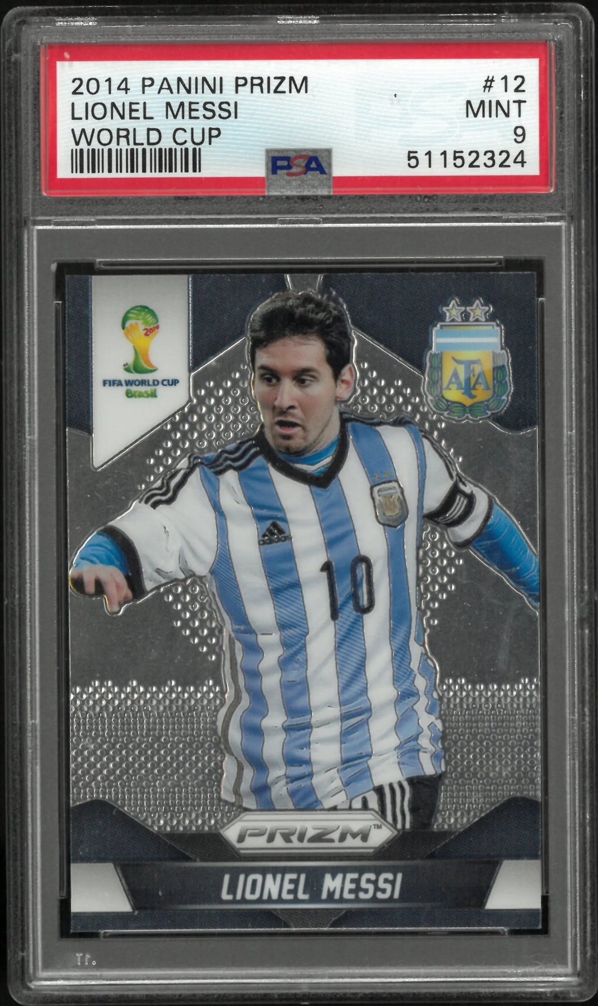 2014 Panini Prizm Brasil World Cup Lionel Messi GOAT #12 PSA 9