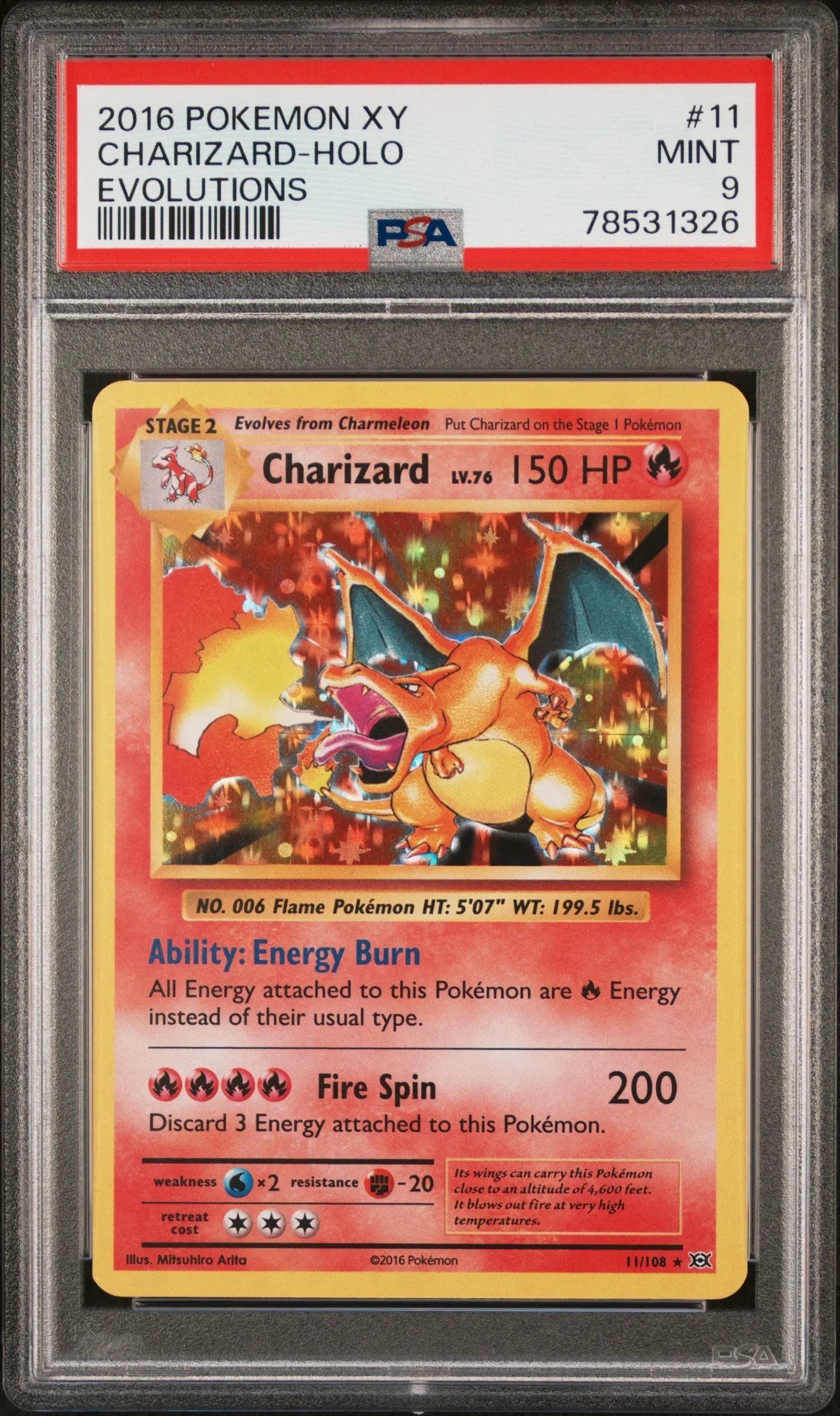 2016 Pokemon XY Evolutions Charizard Holo Evolutions PSA 9 11/108