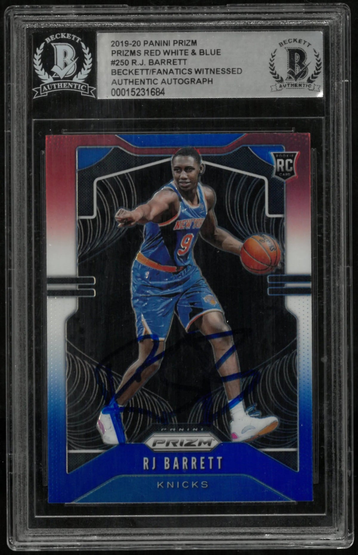 2019-20 Prizm Basketball RJ Barrett RC Red White Blue In Person Auto BGS Authentic