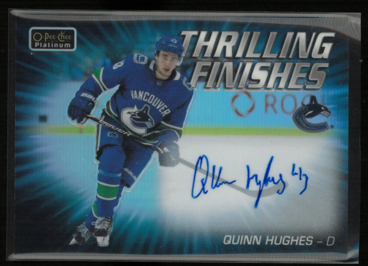 2019-20 Upper Deck O-Pee-Chee Platinum Thrilling Finishes Quinn Hughes Autograph