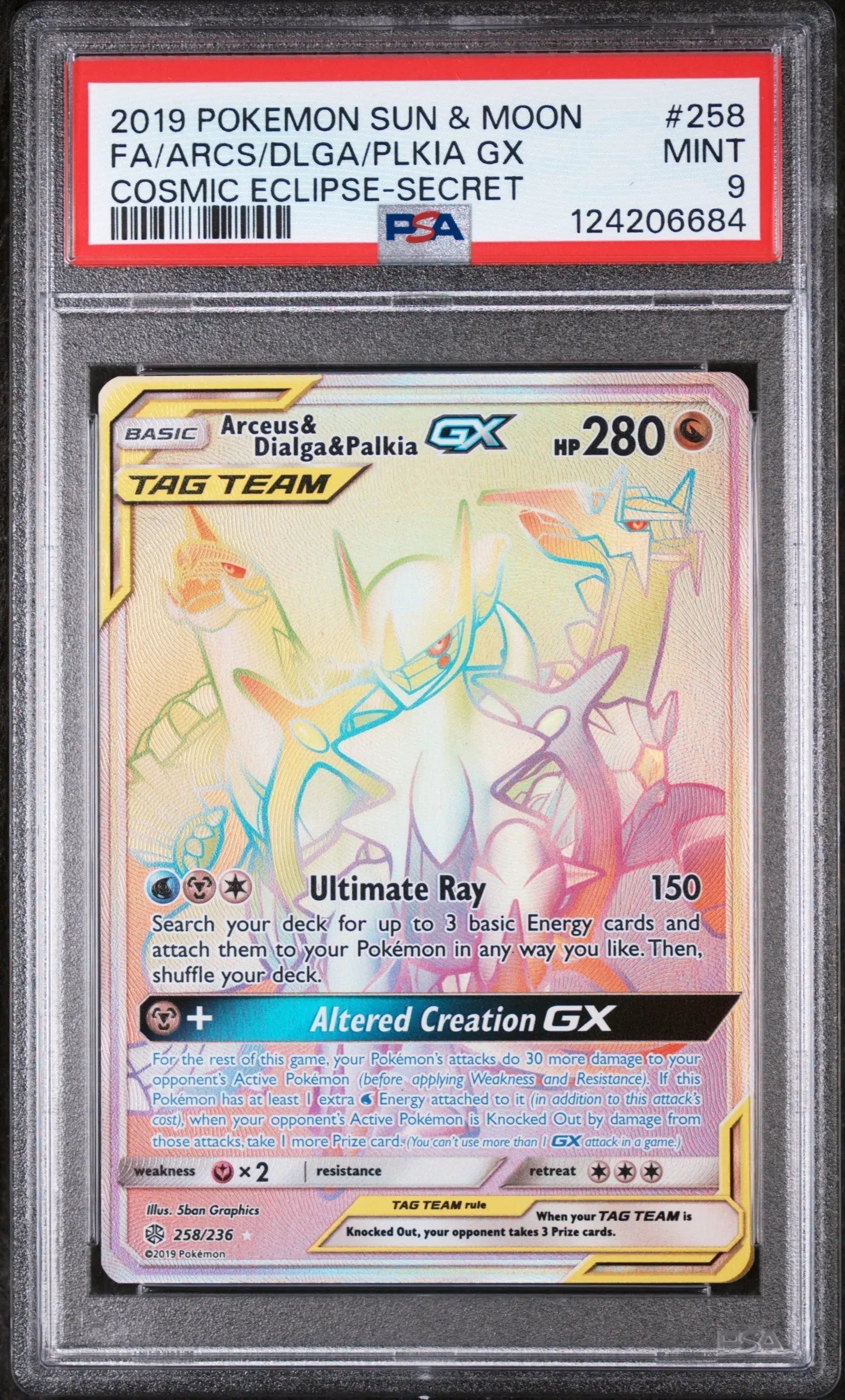 2019 Pokemon Sun Moon Cosmic Eclipse Palkia GX Arceus Dialga Secr PSA 9 258/236