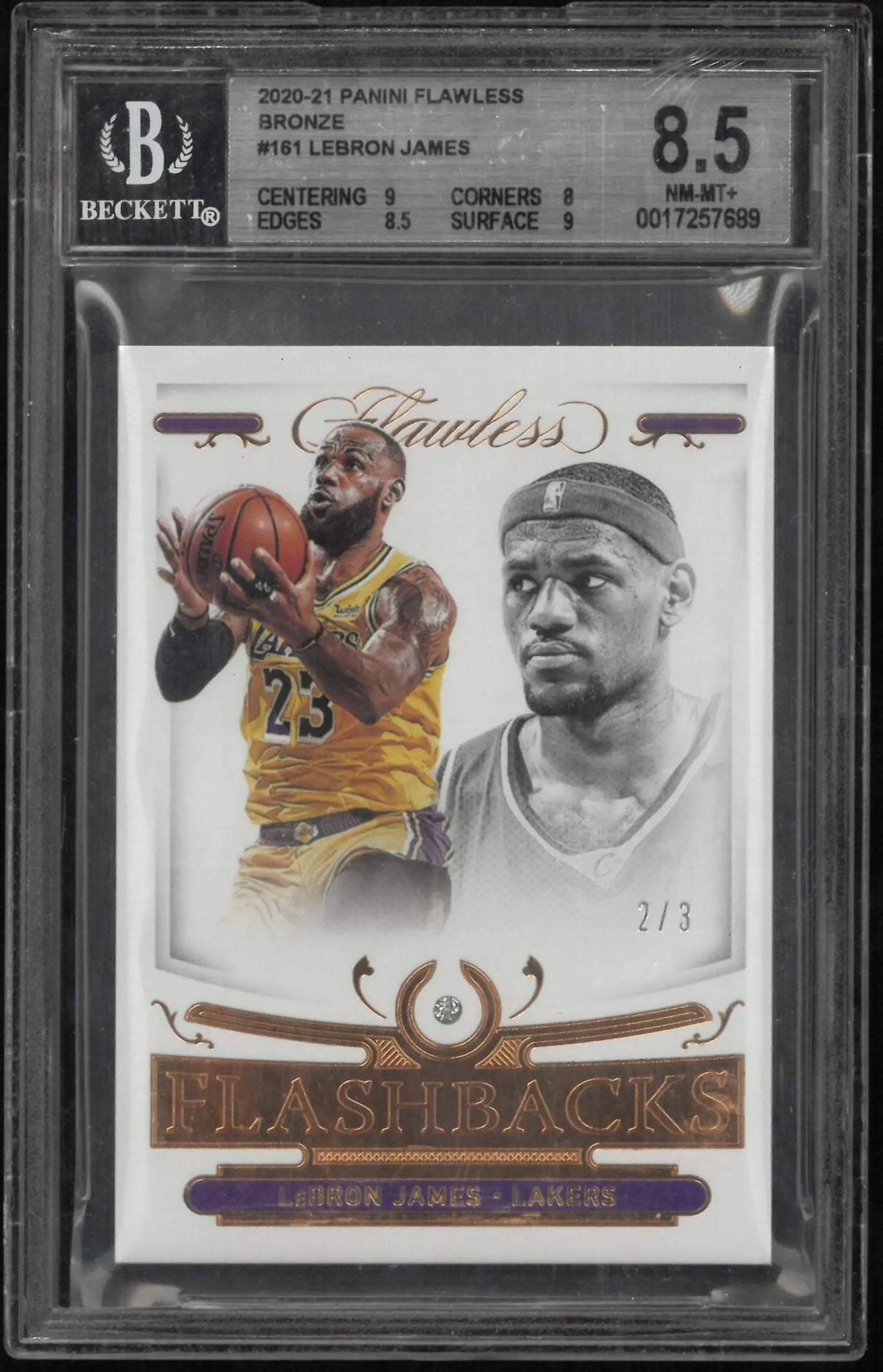 2020 Panini Flawless Bronze Flashbacks Relic LeBron James #161 BGS 8.5 /3