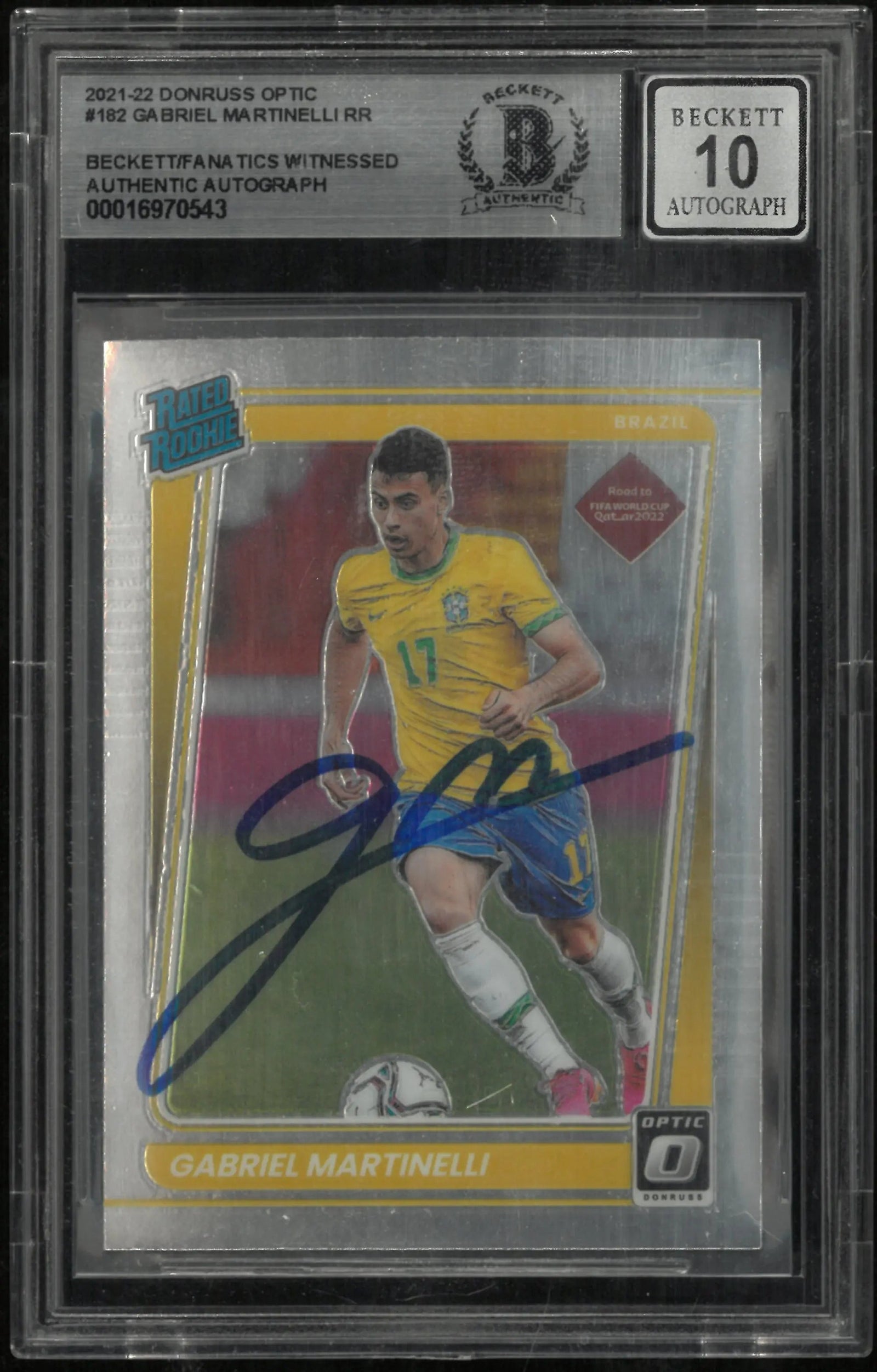 2021-22 Donruss Optic Soccer Gabriel Martinelli Rated Rookie In Person Auto BGS Authentic