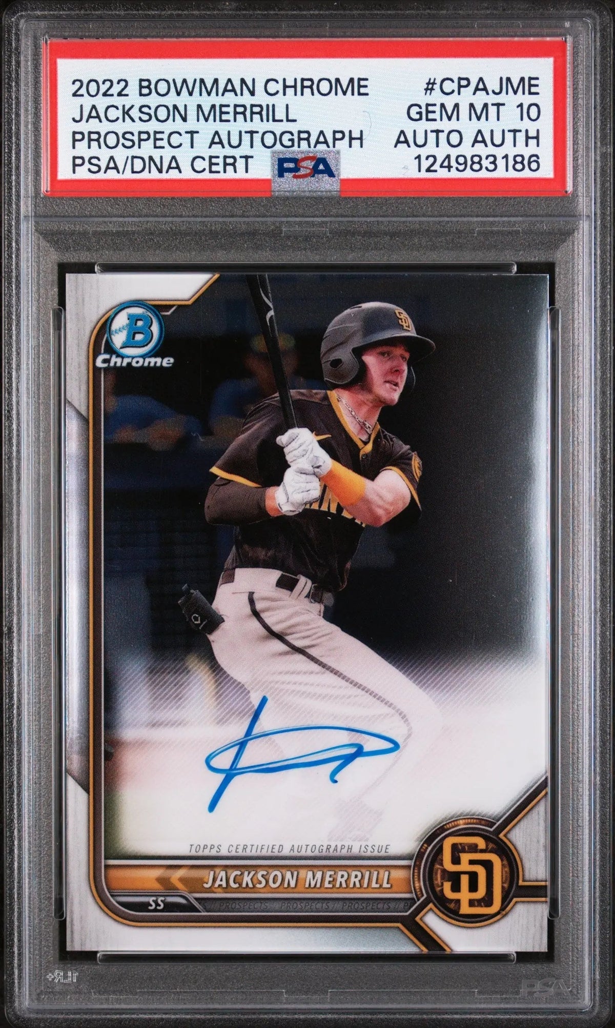 2022 1st Bowman Chrome Prospect Autograph Auto Jackson Merrill RC PSA 10