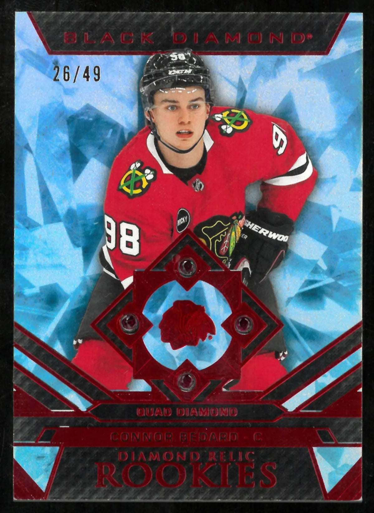 2023-24 Upper Deck Black Diamond Red Quad Diamond Relic Rookies Connor Bedard /49