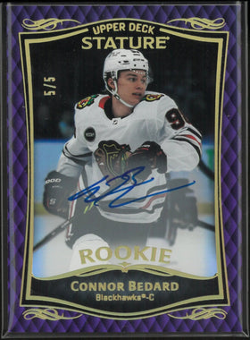 2023-24 Upper Deck Stature Hockey Connor Bedard RC Rookie Purple Auto 5/5
