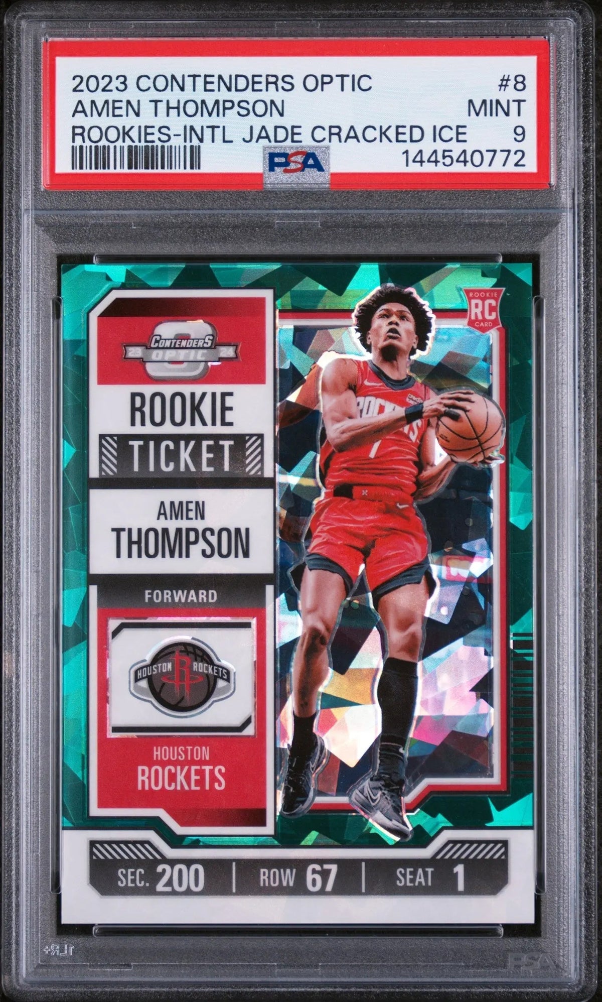 2023 Panini Contenders Optic Jade Ice Rookie Ticket Amen Thompson /5 PSA 9