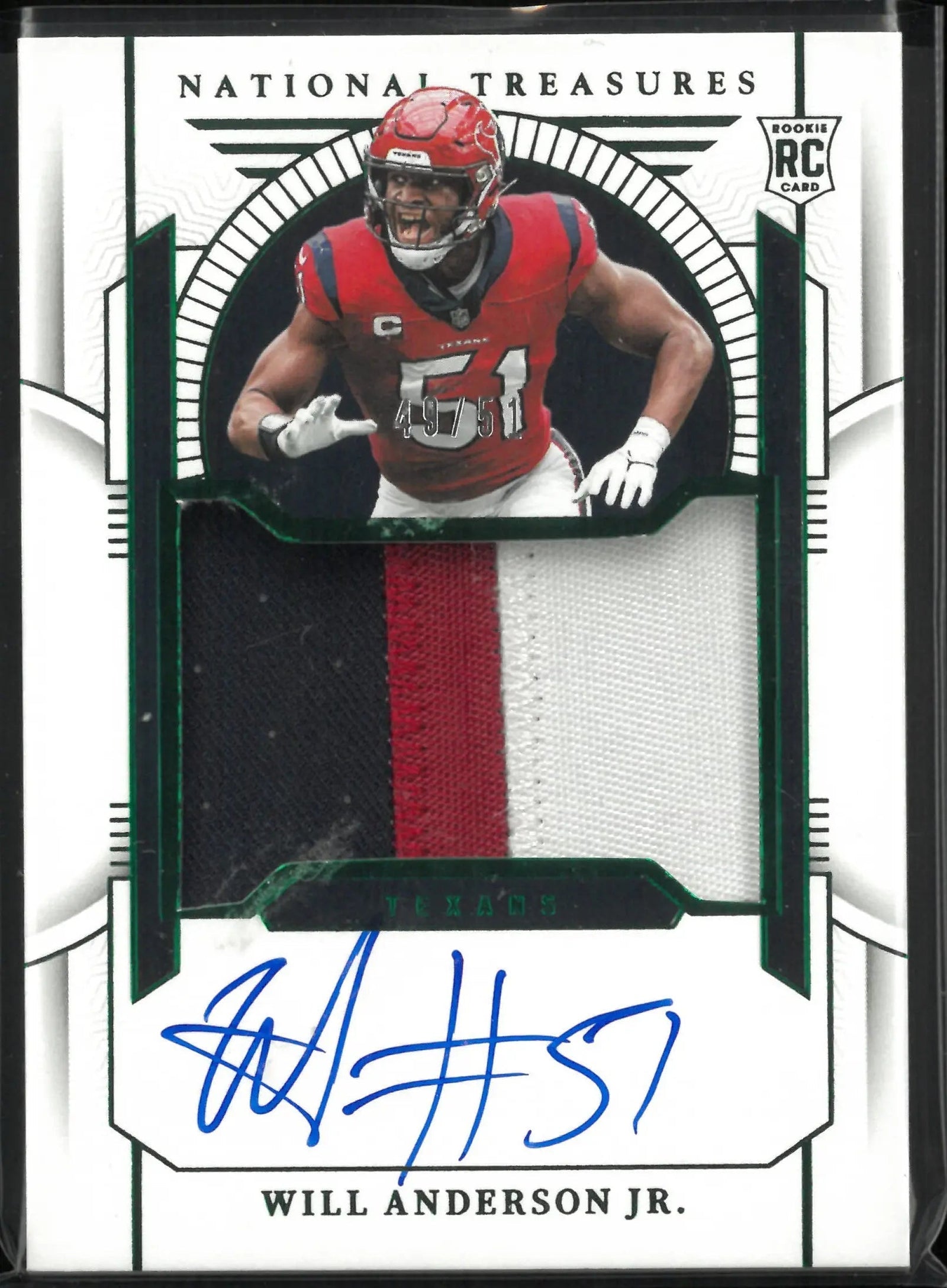 2023 Panini National Treasure Rookie Patch Autograph Will Anderson Jr. Green