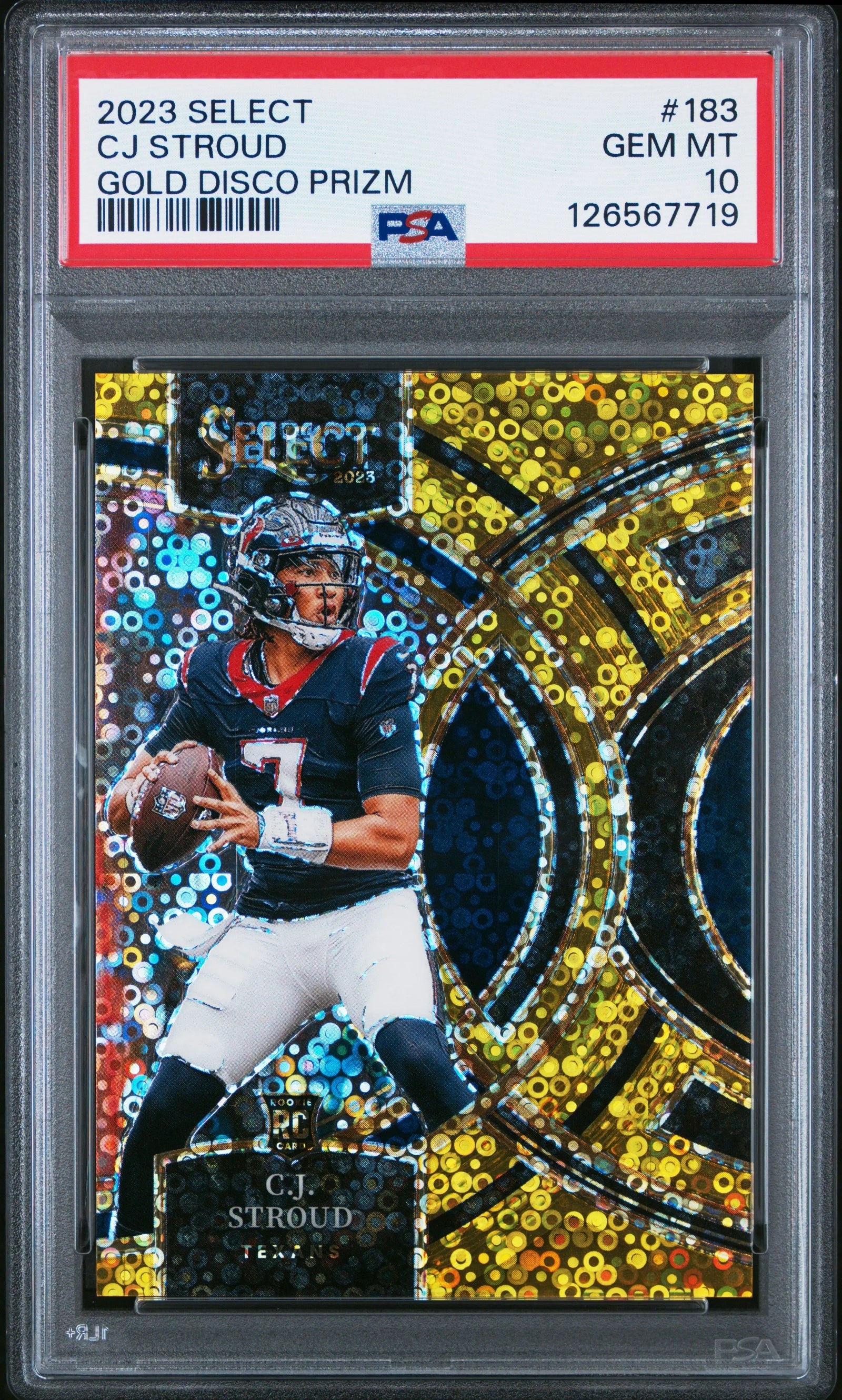 2023 Panini Select CJ Stroud RC Rookie Gold Disco Prizm PSA 10 10/10
