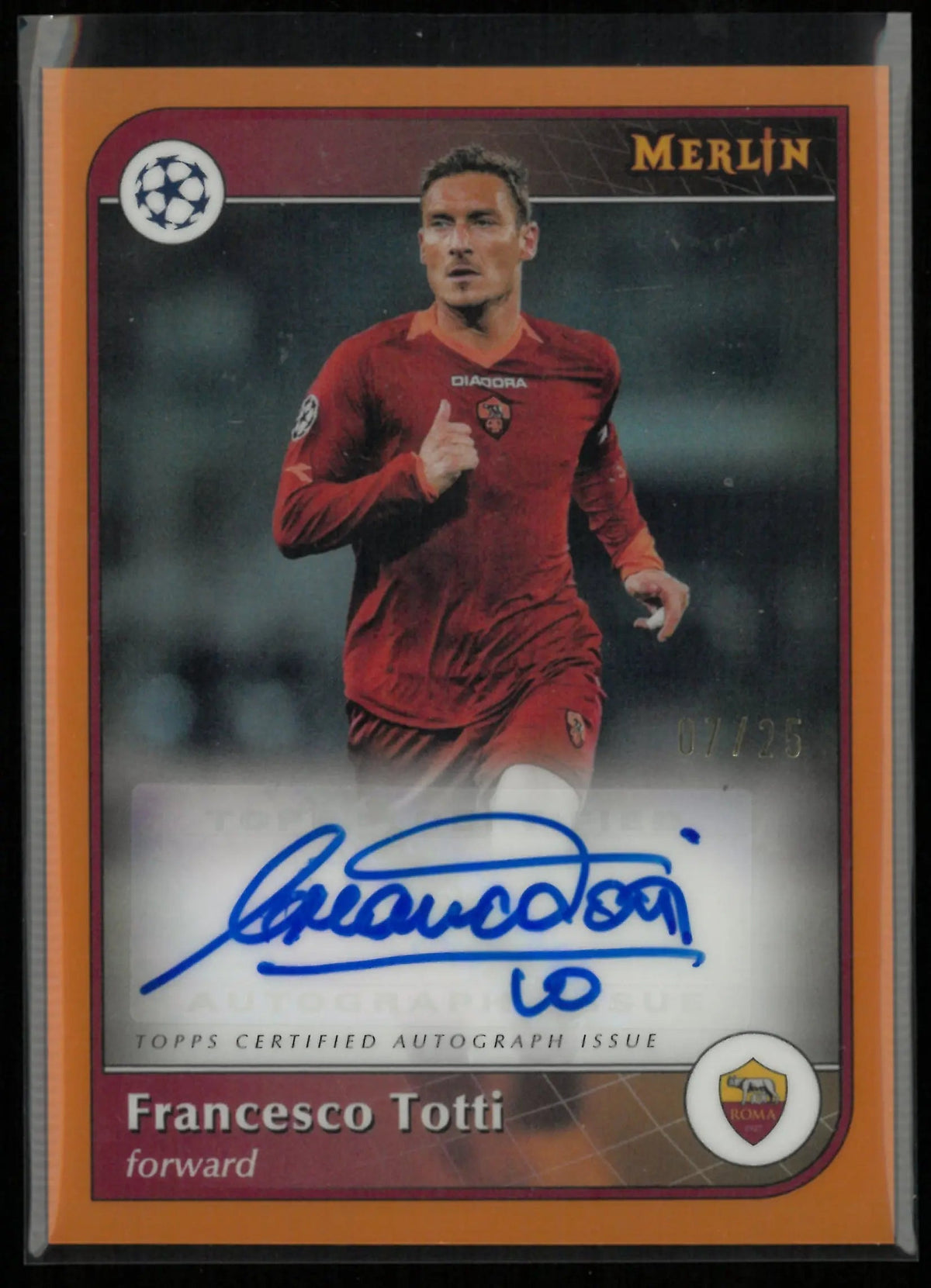 2024-25 Topps Merlin UEFA Club Competitions Autograph Francesco Totti Orange /25