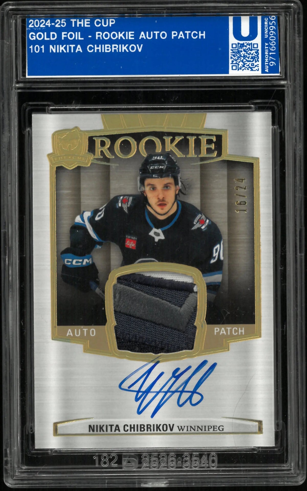 2024-25 UD The Cup Rookie Patch Autograph Nikita Chibrikov Auto RC Gold /24