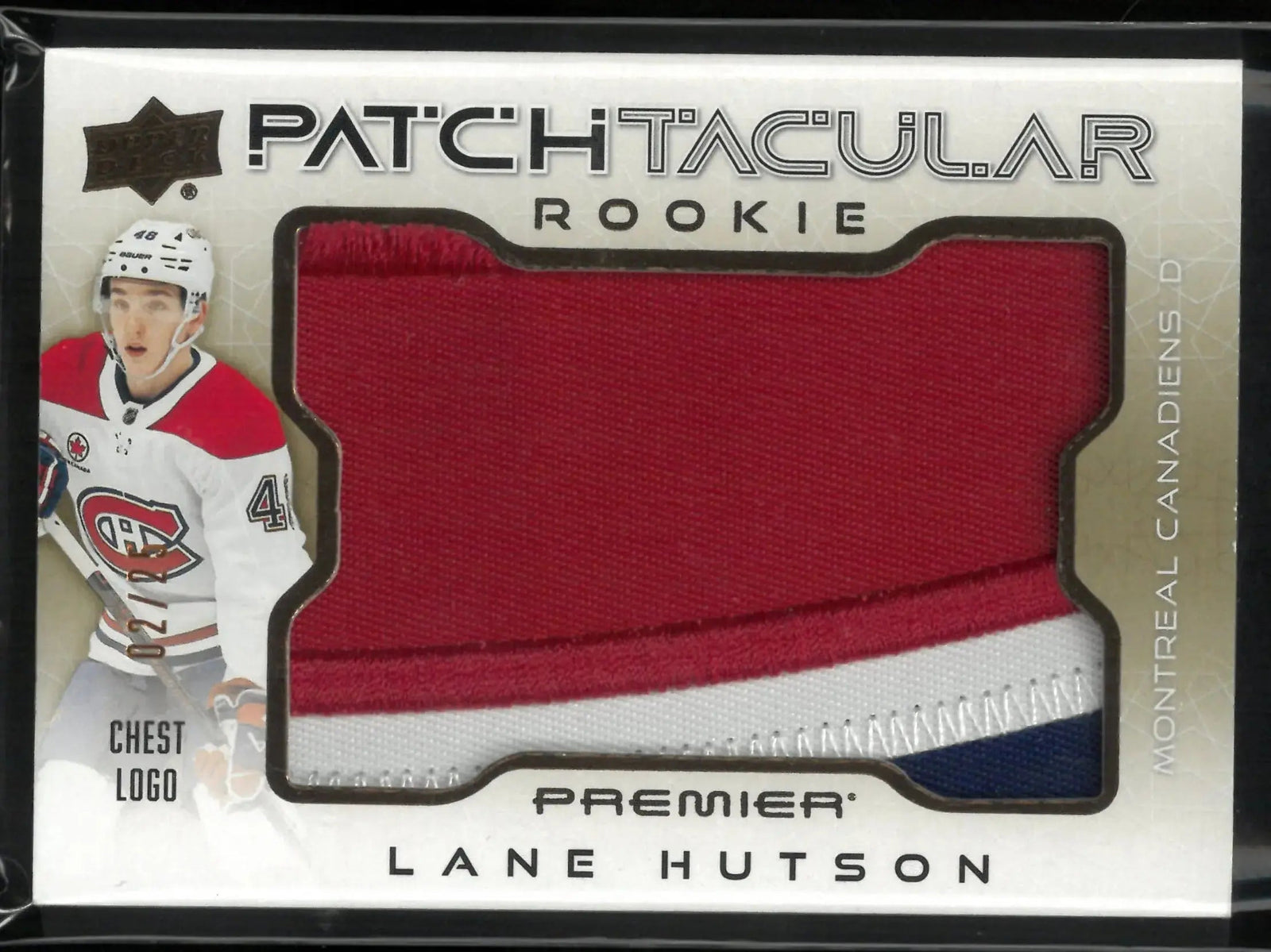 2024-25 Upper Deck Premier Patchtacular Chest Logo Rookie Lane Hutson RC