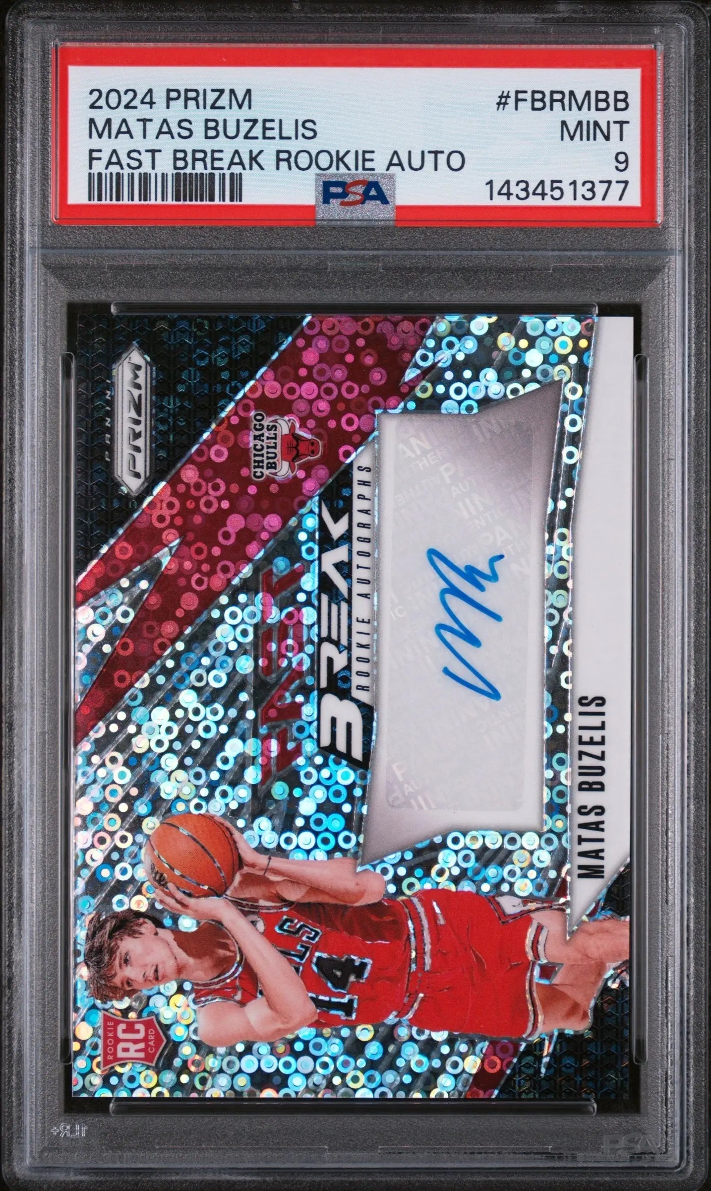2024 Panini Prizm Fast Break Rookie Autographs Matas Buzelis Auto RC PSA 9