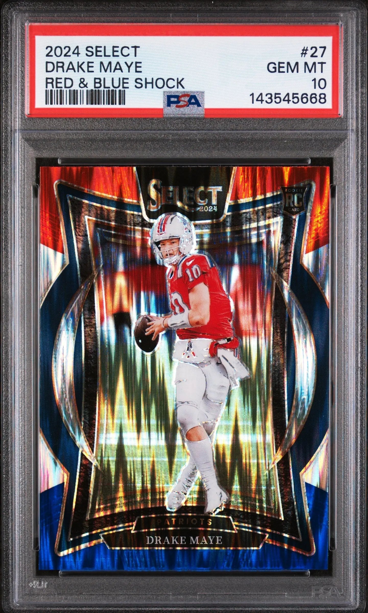 2024 Panini Select Rookie Drake Maye Red & Blue Shock RC PSA 10