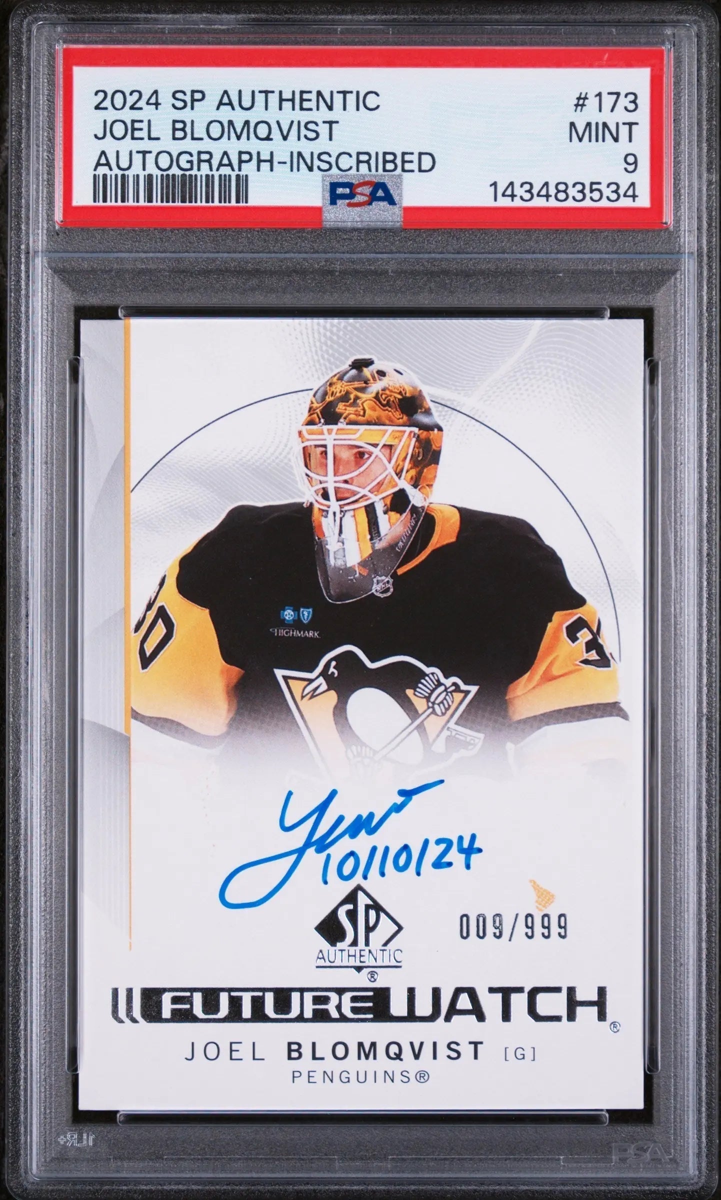 2024 UD SP Auth Future Watch Rookie Joel Blomqvist Autograph Inscribed/999 PSA 9