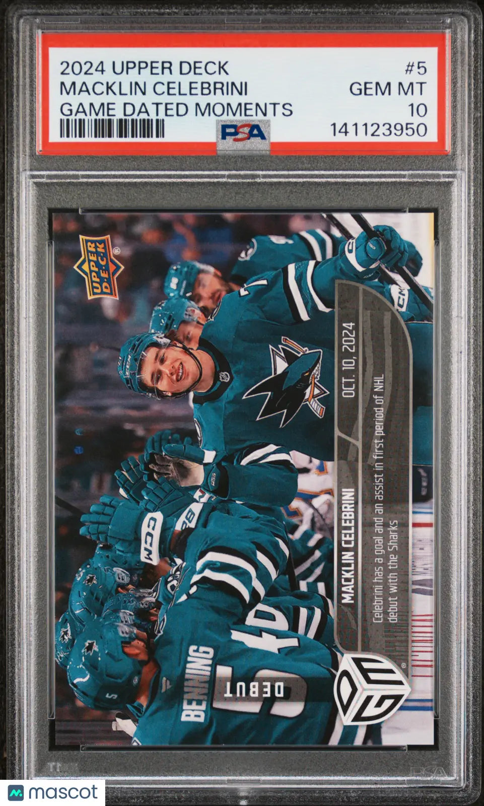 2024 Upper Deck Game Dated Moments Macklin Celebrini Debut RC Rookie #5 PSA 10