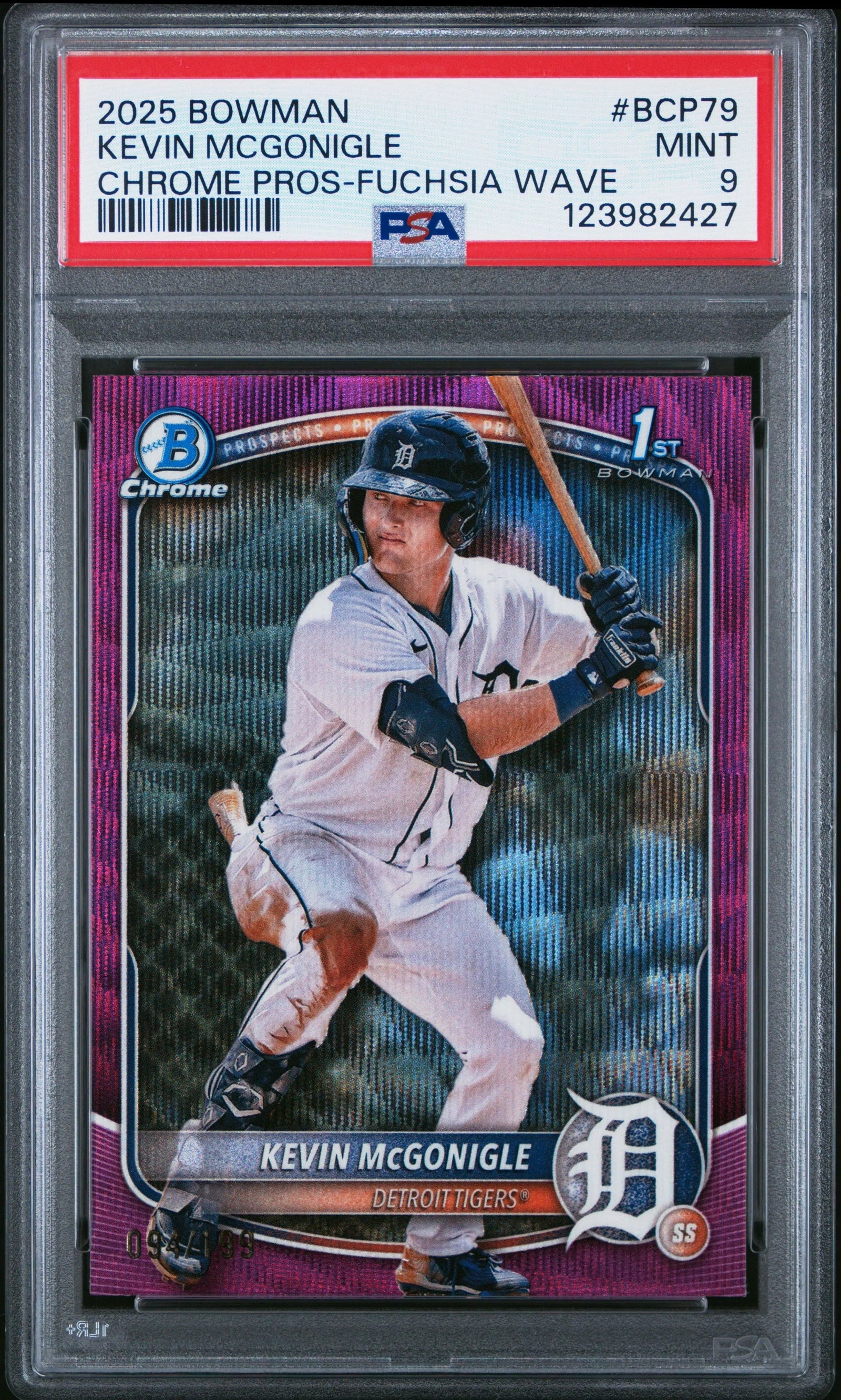 2025 1st Bowman Chrome Prospects Kevin Mcgonigle RC Fuchsia Wave /199 PSA 9