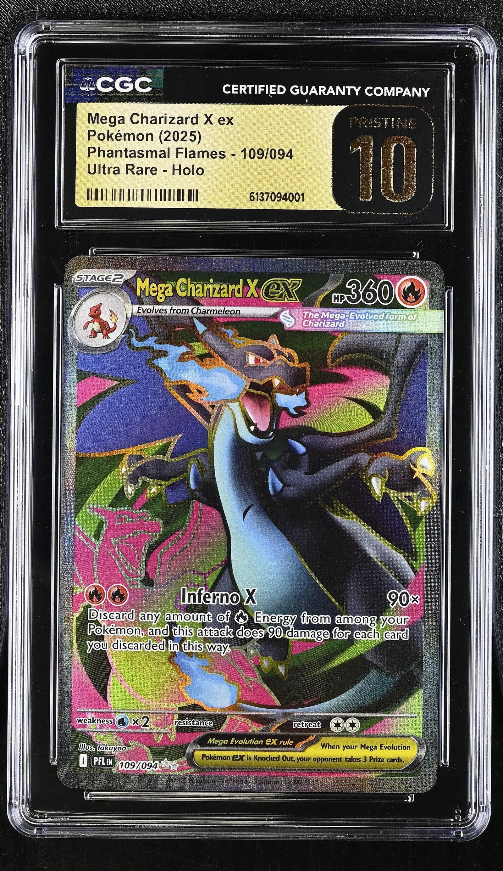 2025 Pokemon Phantasmal Flames Mega Charizard X ex Holo Ultra Rare CGC 10 109/94
