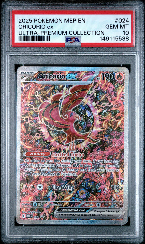 2025 POKEMON MEP EN-ME BLACK STAR PROMO 024 ORICORIO EX MEGA CHARIZARD X ex ULTRA-PREMIUM COLLECTION PSA 10