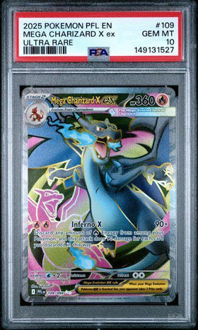 2025 POKEMON PFL EN-PHANTASMAL FLAMES 109 MEGA CHARIZARD X EX ULTRA RARE PSA 10