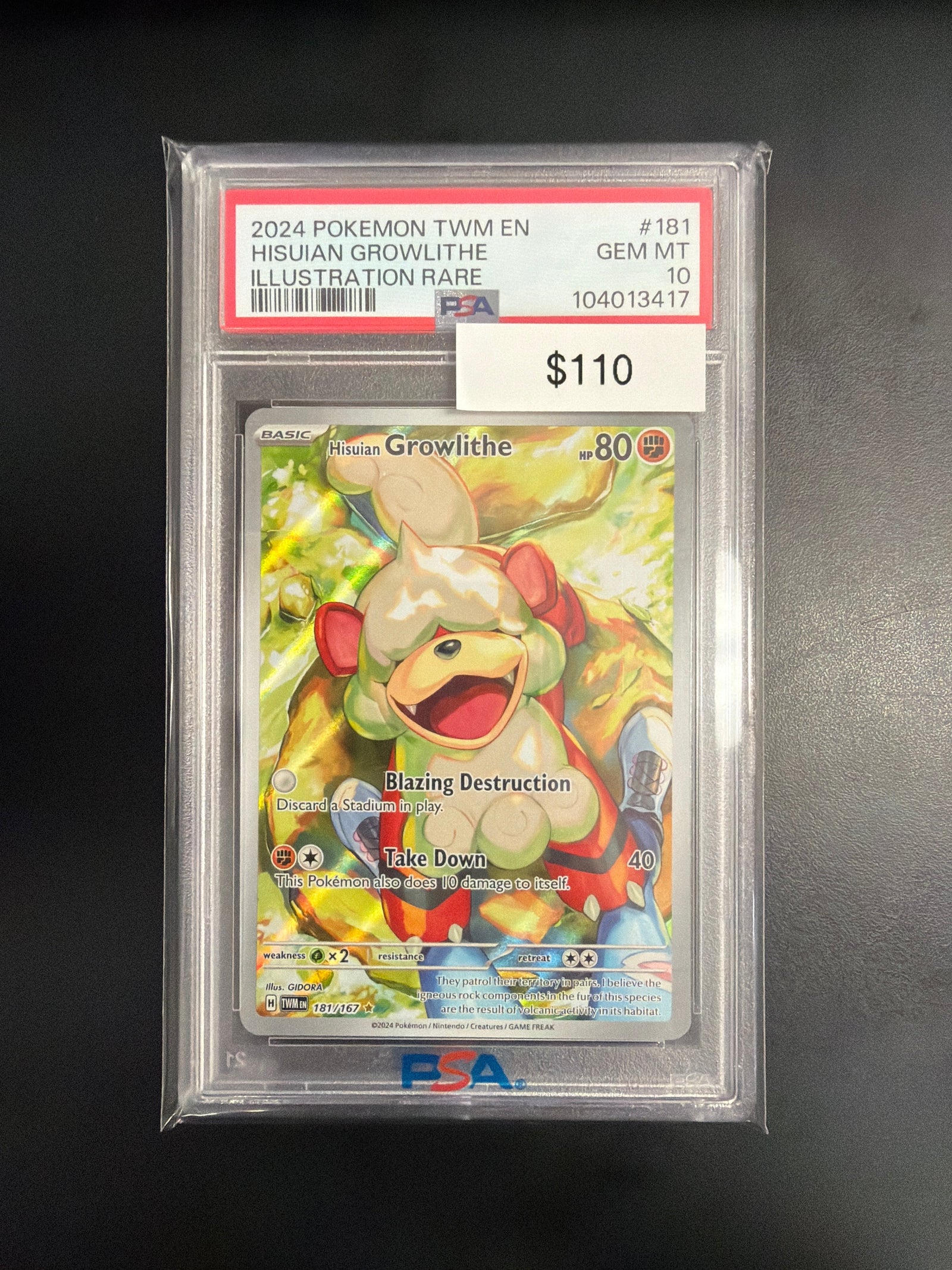 Pokemon Twilight Masquerade Hisuian Growlithe #181 PSA 10