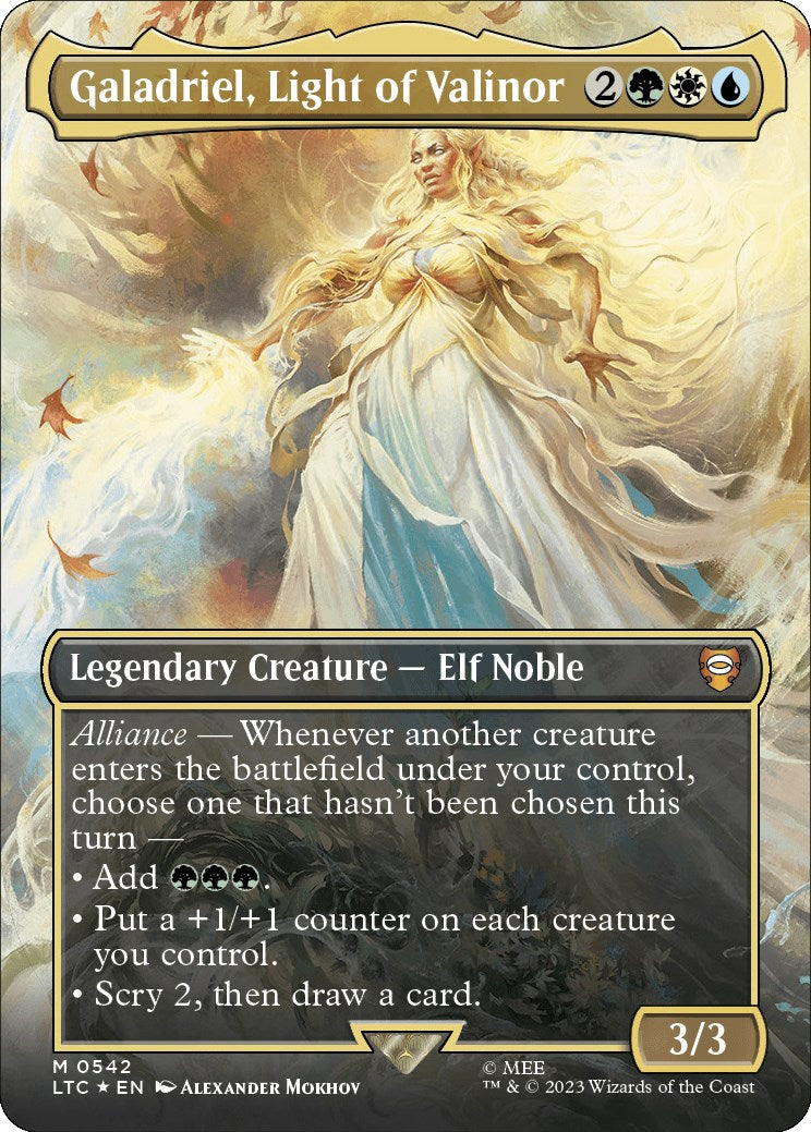 Galadriel, Light of Valinor (Borderless) (Surge Foil) - 542 - (Commander: The Lord of the Rings: Tales of Middle-earth)