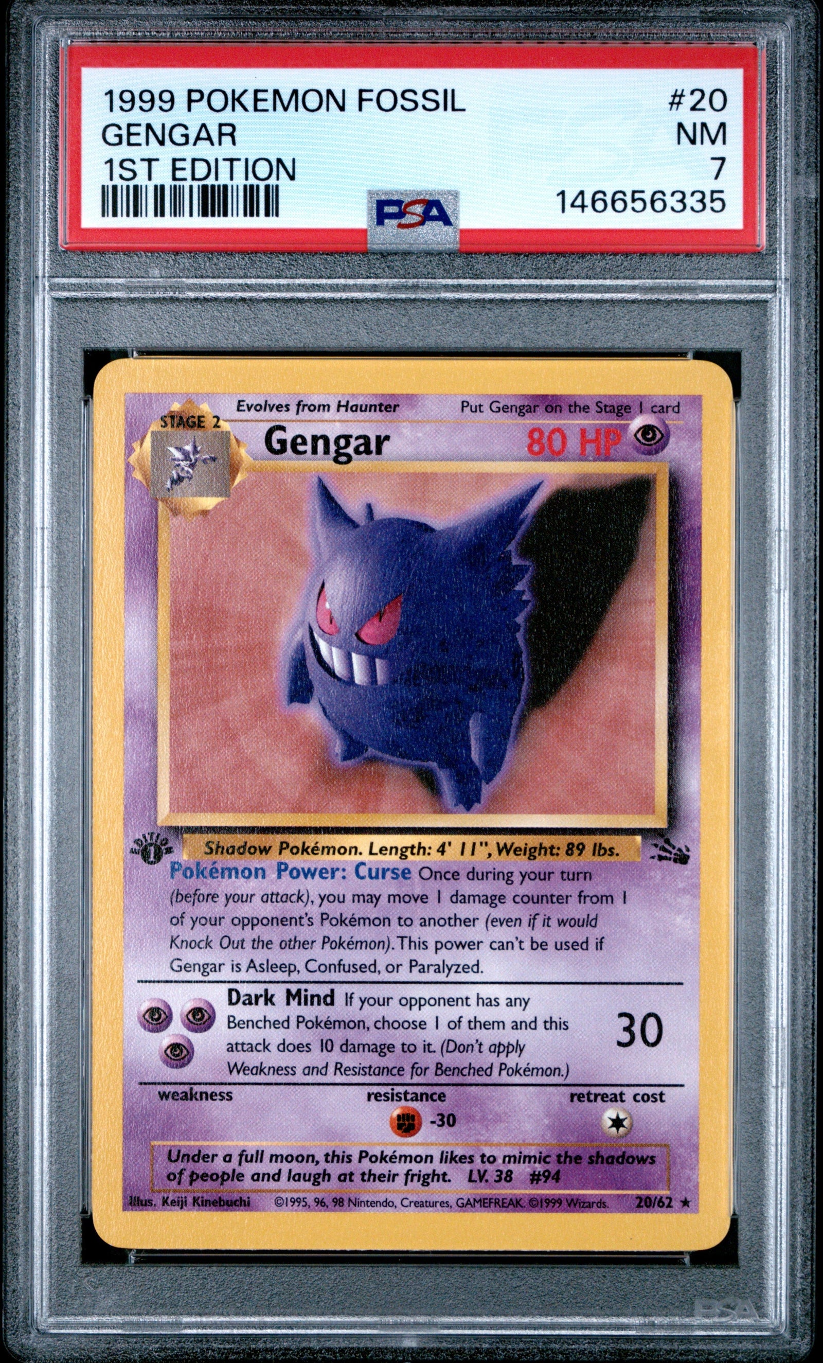 Gengar 1st Edition PSA 7 1999 Pokemon Fossil #20