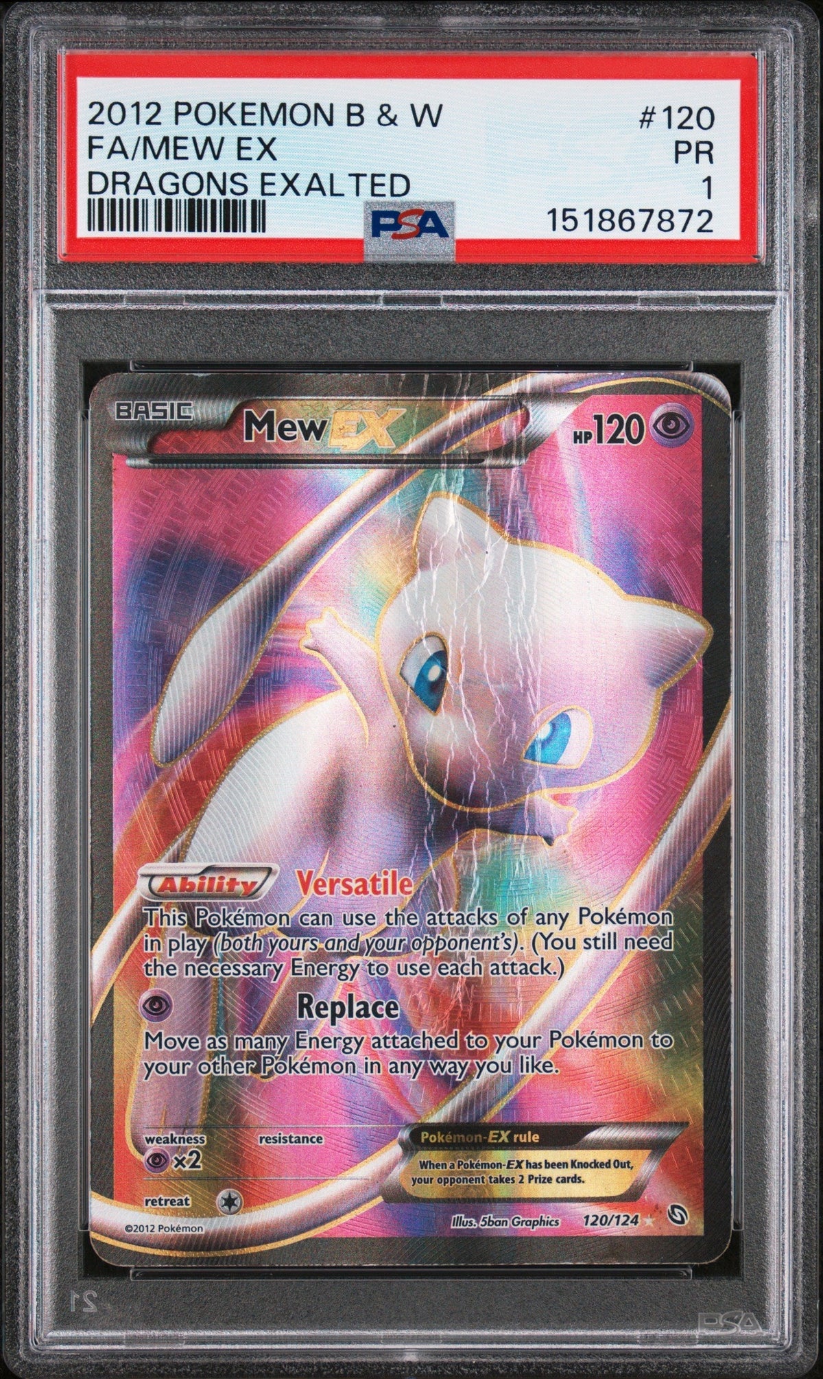 Mew EX Full Art PSA 1 2012 Pokemon Black & White Dragons Exalted #120 POP 19