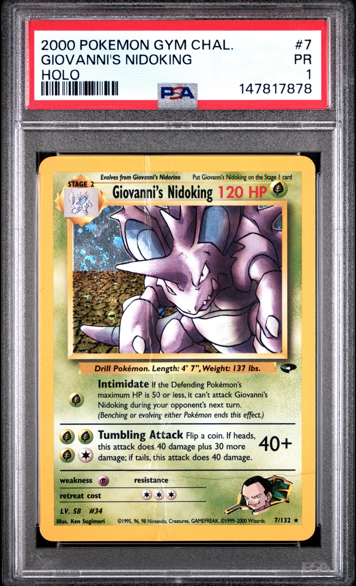 Giovanni's Nidoking Holo PSA 1 2000 Pokemon Gym Challenge #7 LOW POP