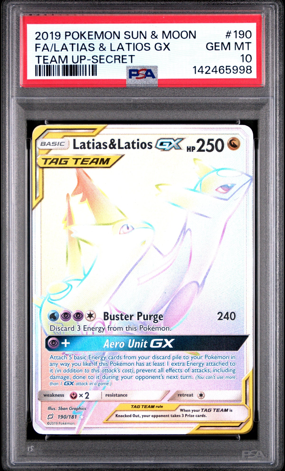 Latias & Latios GX Secret PSA 10 2019 Pokemon Sun & Moon Team Up #190