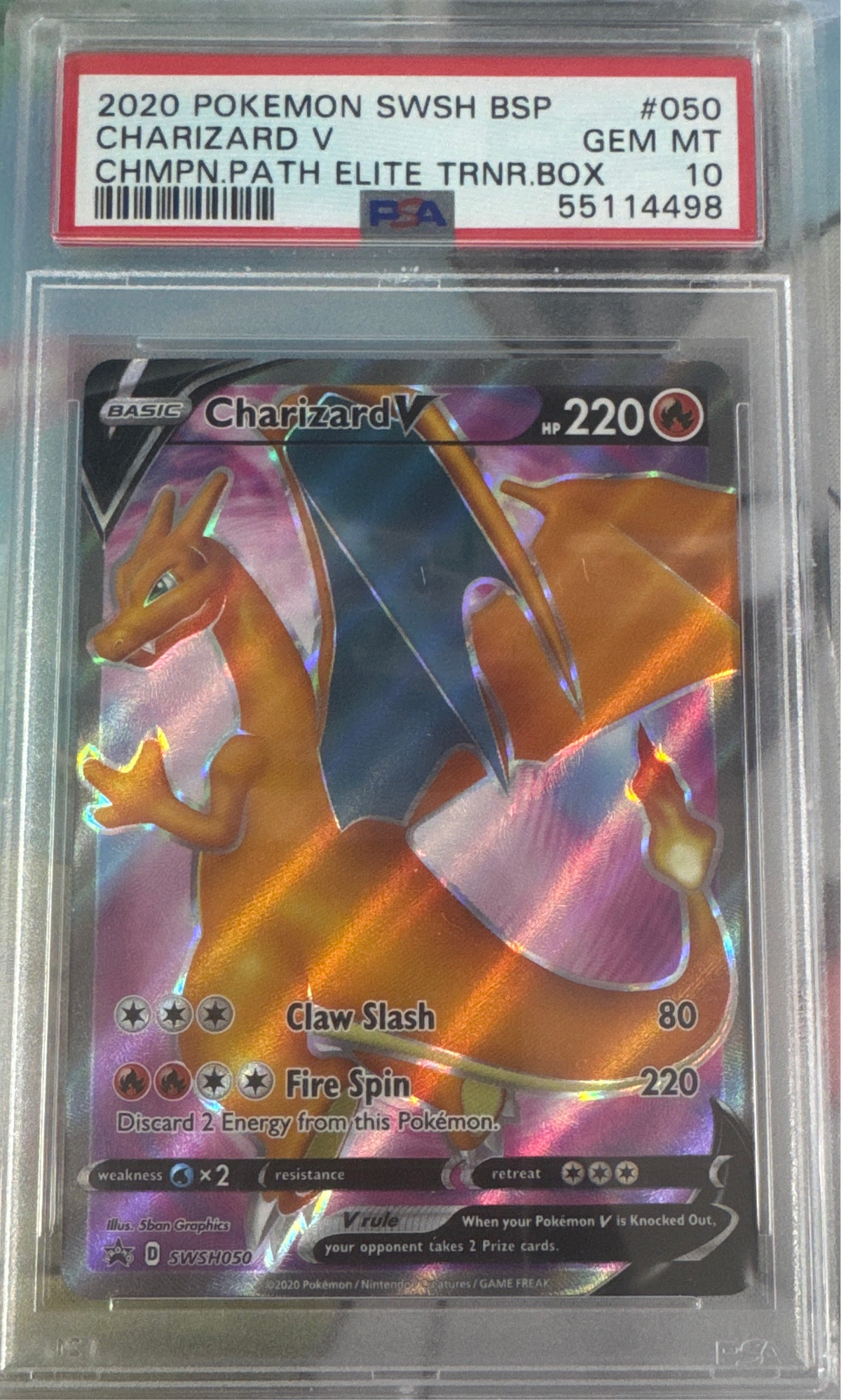 2020 POKEMON SWSH BLACK STAR PROMO #050 CHARIZARD V CHMPN.PATH ELITE TRNR.BOX PSA 10