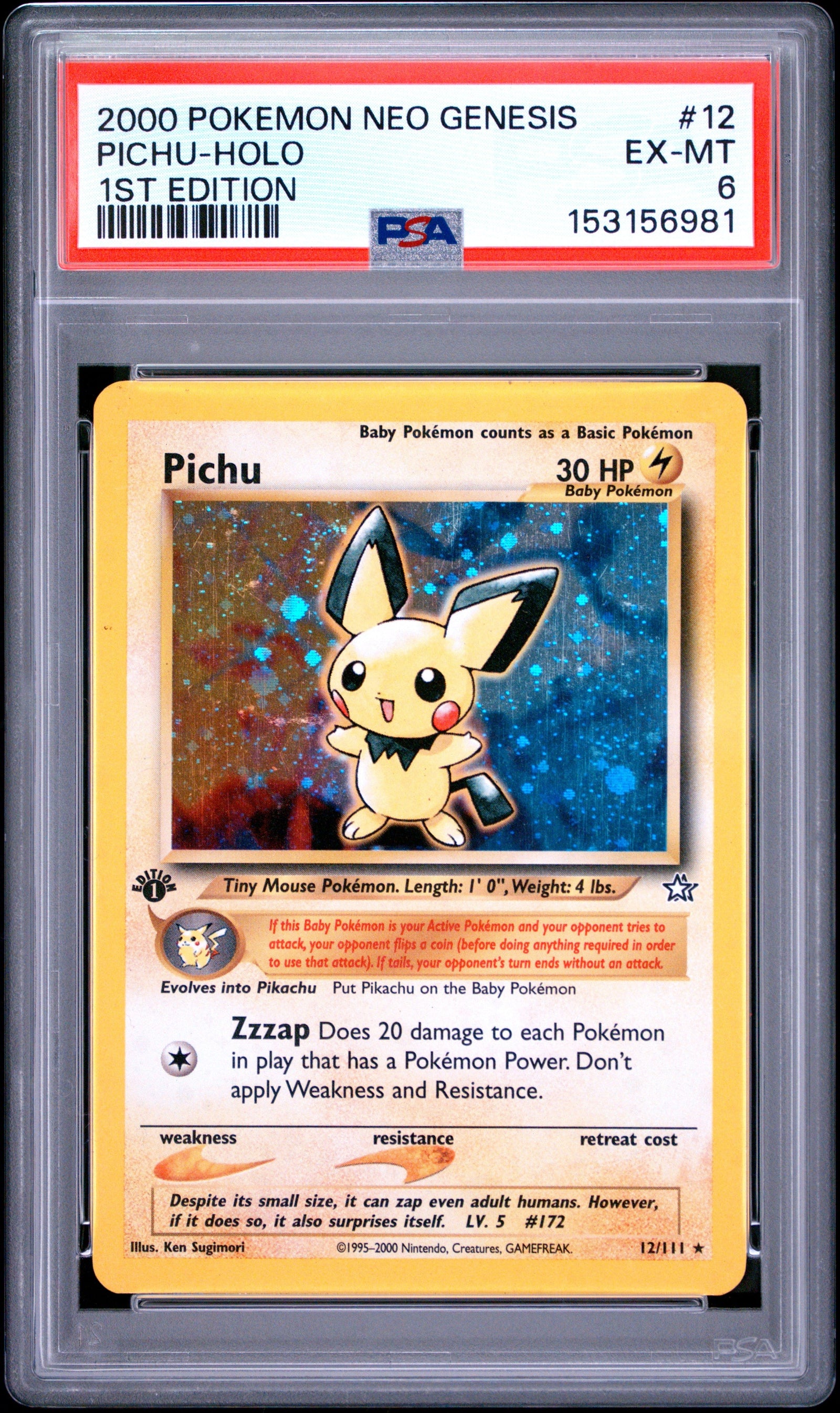 Pichu Holo 1st Edition PSA 6 2000 Pokemon Neo Genesis 1st Edition #12
