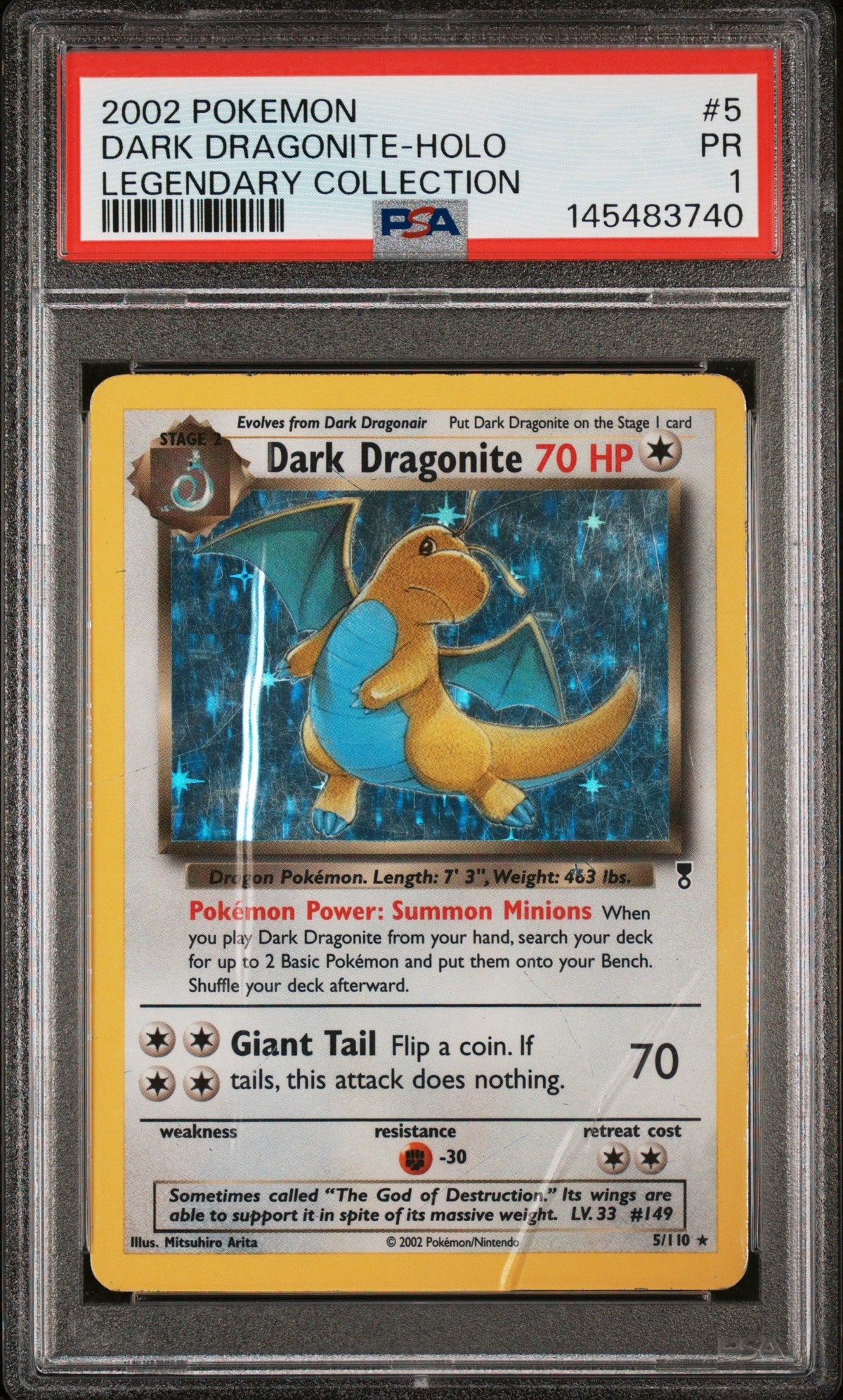 Dark Dragonite Holo PSA 1 2002 Pokemon Legendary Collection #5 POP 19