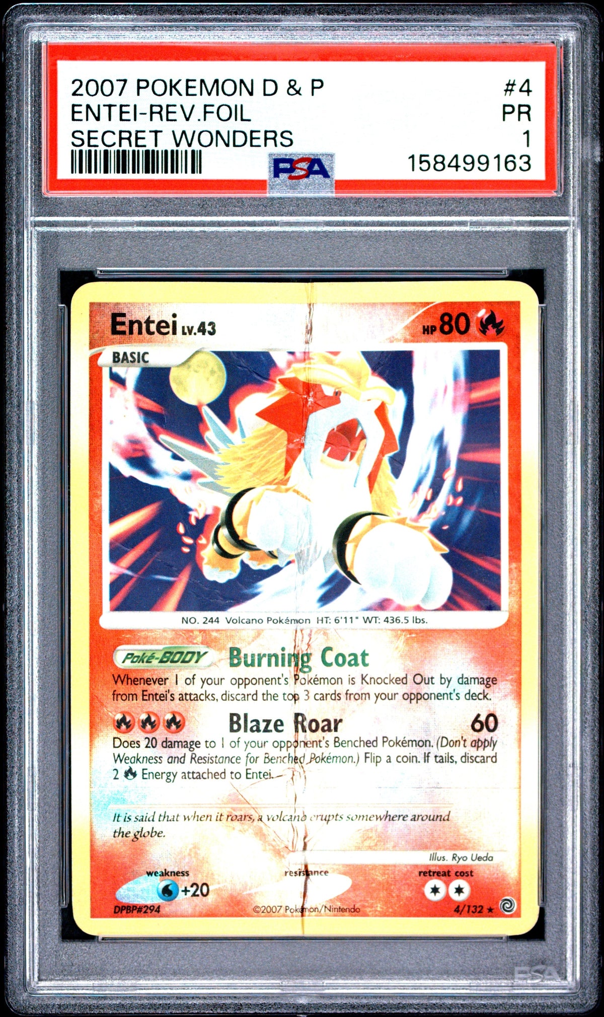 Entei Reverse Holo PSA 1 2007 Pokemon Diamond & Pearl Secret Wonders #4 POP 2