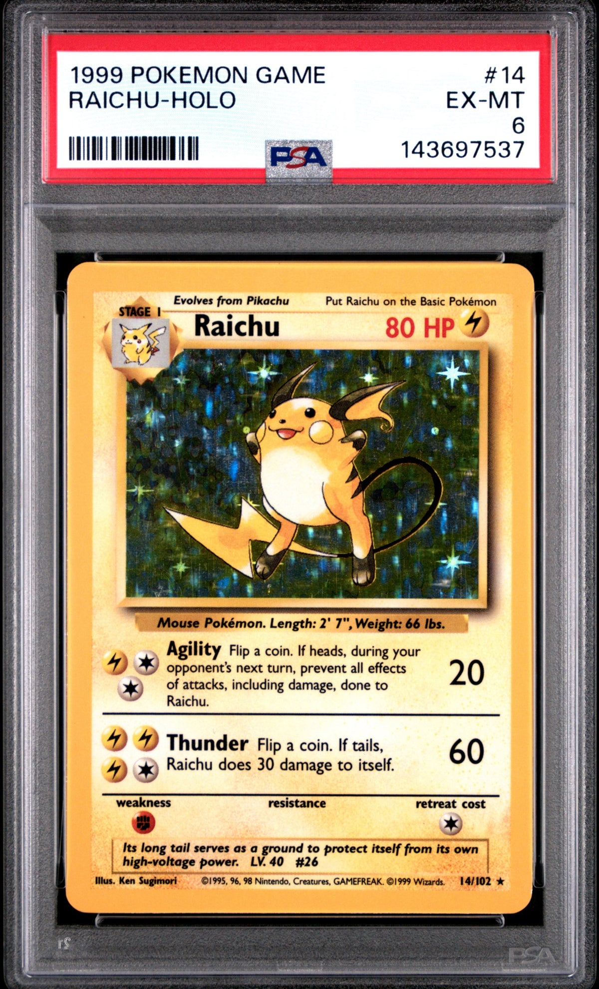 Raichu Holo PSA 6 1999 Pokemon Game #14